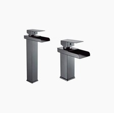 Miscelatore Rubinetto Lavabo NERO Bagno A CASCATA Monocomando Alto/ Basso + KIT