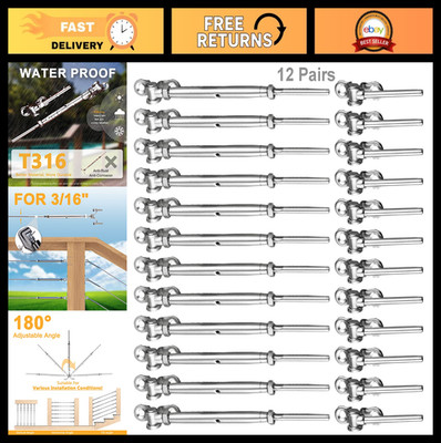 12 Pairs T316 Stainless Steel Cable Railing Kit for 3/16'' Wire Rope, Turnbuckle