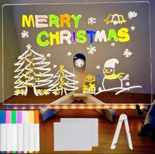 Clear LED Acrylic Dry Erase Board with Light & Stand,7 Color Pens, Light up Draw