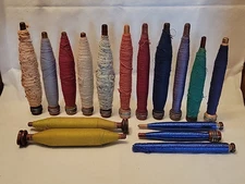 Lot of 16 Vintage Wood Industrial Quill Bobbins Spool Thread Yarn Textile
