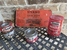 Vintage Sterno Cook Stove Foldable Metal W Emergency Candle & 3 Cooking Fuel