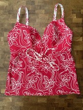 FREYA 34E Bra-Sized Tankini Top NWOT Chili Red Floral Plunge Support Swim 9514