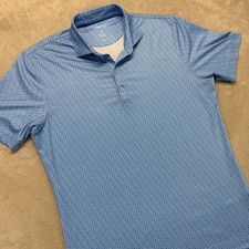 Johnnie O Polo Shirt Mens Medium Blue Geometric Performance Print Short Sleeve