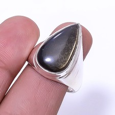 Golden Sheen Obsidian 925 Sterling Silver Ring S.9 R9128544, Christmas Gift