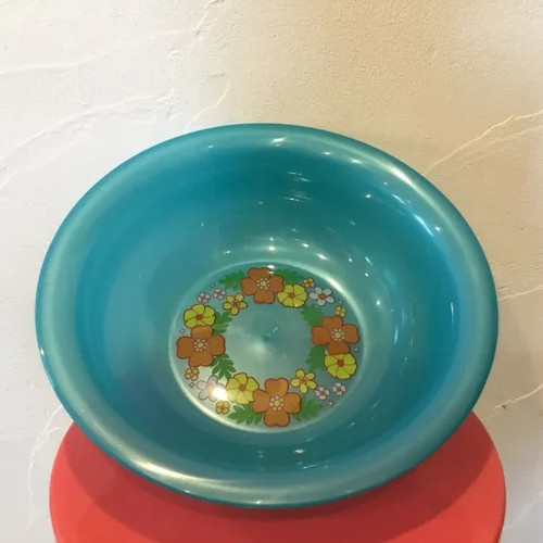 Floral pattern plastic washbasin [Blue]