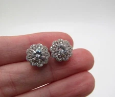925 Sterling Silver Flower Clear Sparkling Glass Cluster Stud Earrings
