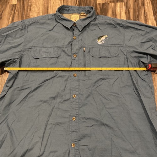 Red Head Mens Blue Size 3XL Button Up Short Sleeve Bass Fish Embroidered Shirt - Picture 7 of 9