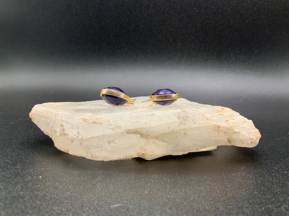 PENDIENTES Gancho Colgante Redondo Amatista Facetada PÚRPURA Simulado Tono Dorado Foto 4 de 4