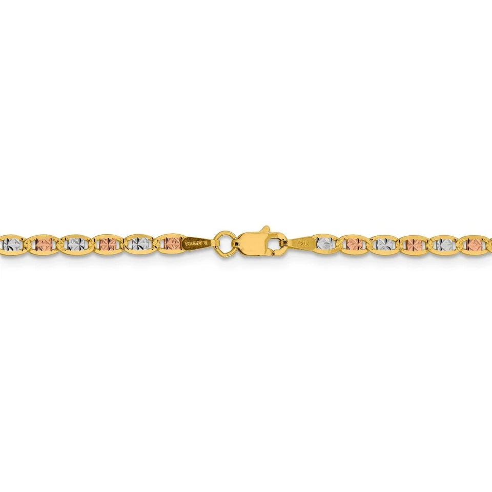 Cadena Valentino Pavï¿1/2 tricolor real 14kt 2,75 mm; 8 pulgadas Foto 3 de 4