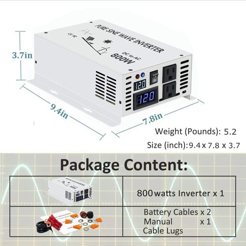 800W Pure Sine Wave Power Inverter 12/24/36/48V to 120V RV Converter Off-Grid - Picture 6 of 10