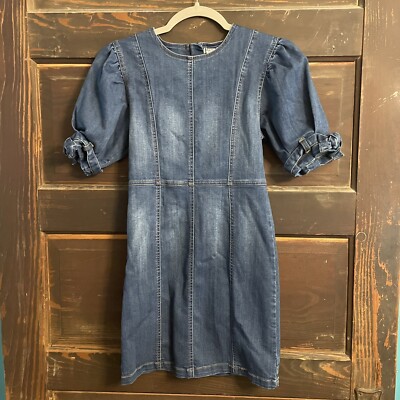 Habitual Kids Size 12 Girls Denim Dress Puffed Sleeve Knee Length Straight  | eBay
