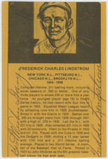 Freddie Lindstrom Autographed Signed Unofficial Postcard AMCo COA 28150