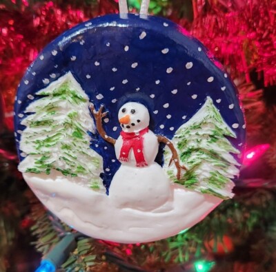 Handpainted Sculpted Artisan 3D Snowman Ornament