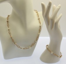 Schmuckset Collier Kette Armband 14 kt 14k 585 er Gelb Gold mit Perlen Filigran