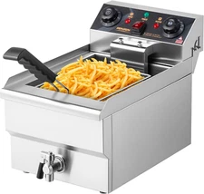 12.5QT Electric Deep Fryer W/Frying Basket, Timer, Drain, & Lid, Stainless Steel