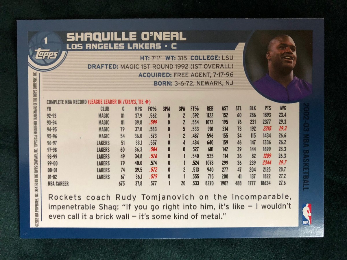 SHAQUILLE O'NEAL 2002-03 Topps #1 Los Angeles Lakers SHAQ Diesel