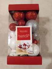 Sonoma silver, red & white ornaments & bells VASE or BOWL filler - NIB