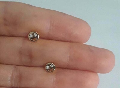925 Silver Gold Happy Face Stud Earrings / Aretes de Cara Feliz en Plata - ESE12