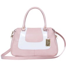 Aura Italian Made Dusty Pink & White Patent Leather Small Tote Handbag