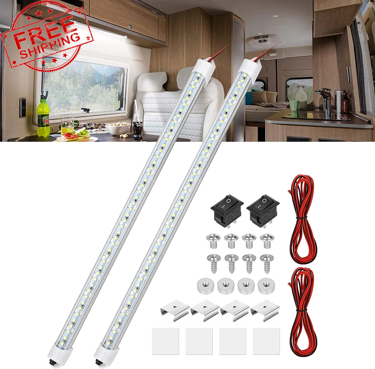 2PCS Enclosed Trailer Lights 12V Interior LED Light Bar 48 Leds Light Strip NEW