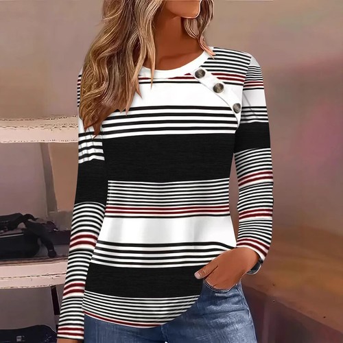 Womens Striped PLUS SIZE T Shirts Long Sleeve Loose Tunic Blouse Ladies Tops Tee - Picture 9 of 14