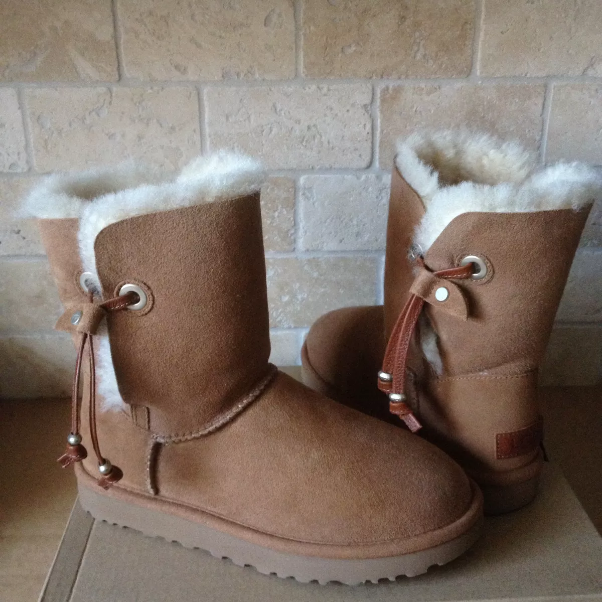 UGG Maia Chestnut Suede Sheepskin Cuff Short Boots Size US 11
