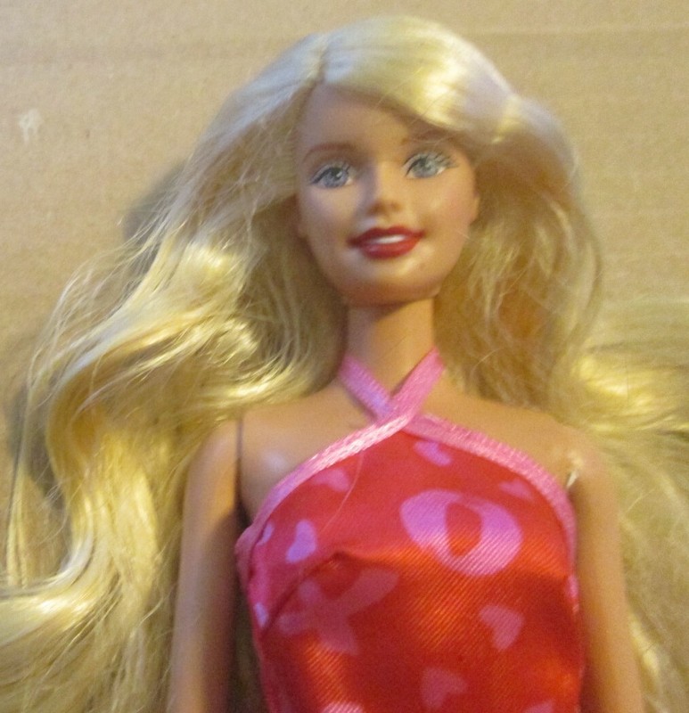 VALENTINES Day BARBIE Dol blonde wearing halter dress & high heel shoes