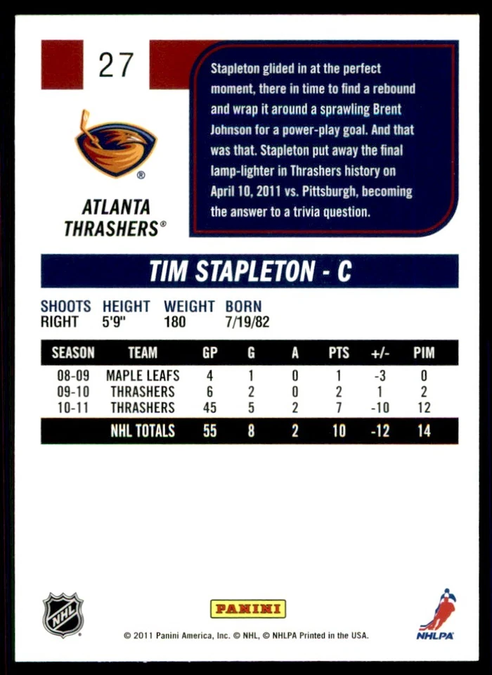 2011-12 Score Tim Stapleton #27 - Image 2 of 2