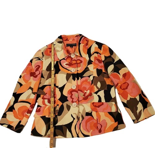 Kasper & Co Women's Retro Mod Floral Linen Jacket Short 3/4 Sleeve MCM 50s style - Picture 7 of 11