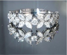 GENUINE SILVER S925 CZ  FLOWER HALF WAY AROUND THE BAND RING SIZE 58 Q  SALE