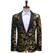 Hommes Paillettes Sequin Costume Veste Haut Blazer Déguisement Montrer Brillant