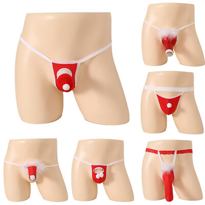 Mens T-back Clubwear G-String Low Waist Underwear Mr Santa Claus Panties Adult