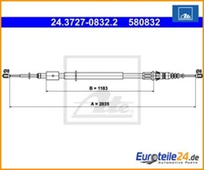 Cable pull, parking brake ATE 24.3727-0832.2 for Citroën