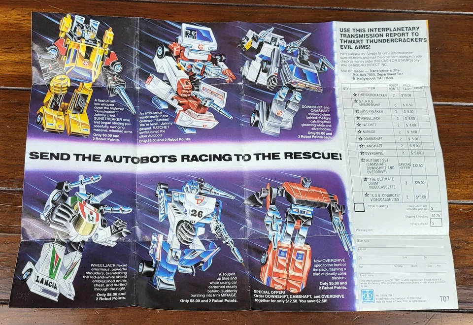 Vintage 1985 Hasbro G1 Transformers Fold Out Action Figure Catalog Order Form - Image 4 of 4