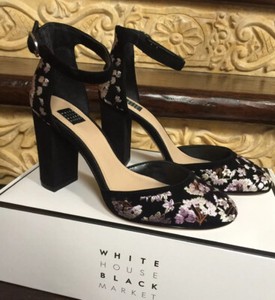 embroidered chunky heels