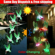 LED Color-Changing Hummingbird Wind Chime Solar Powered Lights Yard Garden Decor