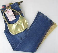 NWT Bongo Girl's Boho Chic Flare Jeans with Sparkly Coin Belt  Gold Purse, 12