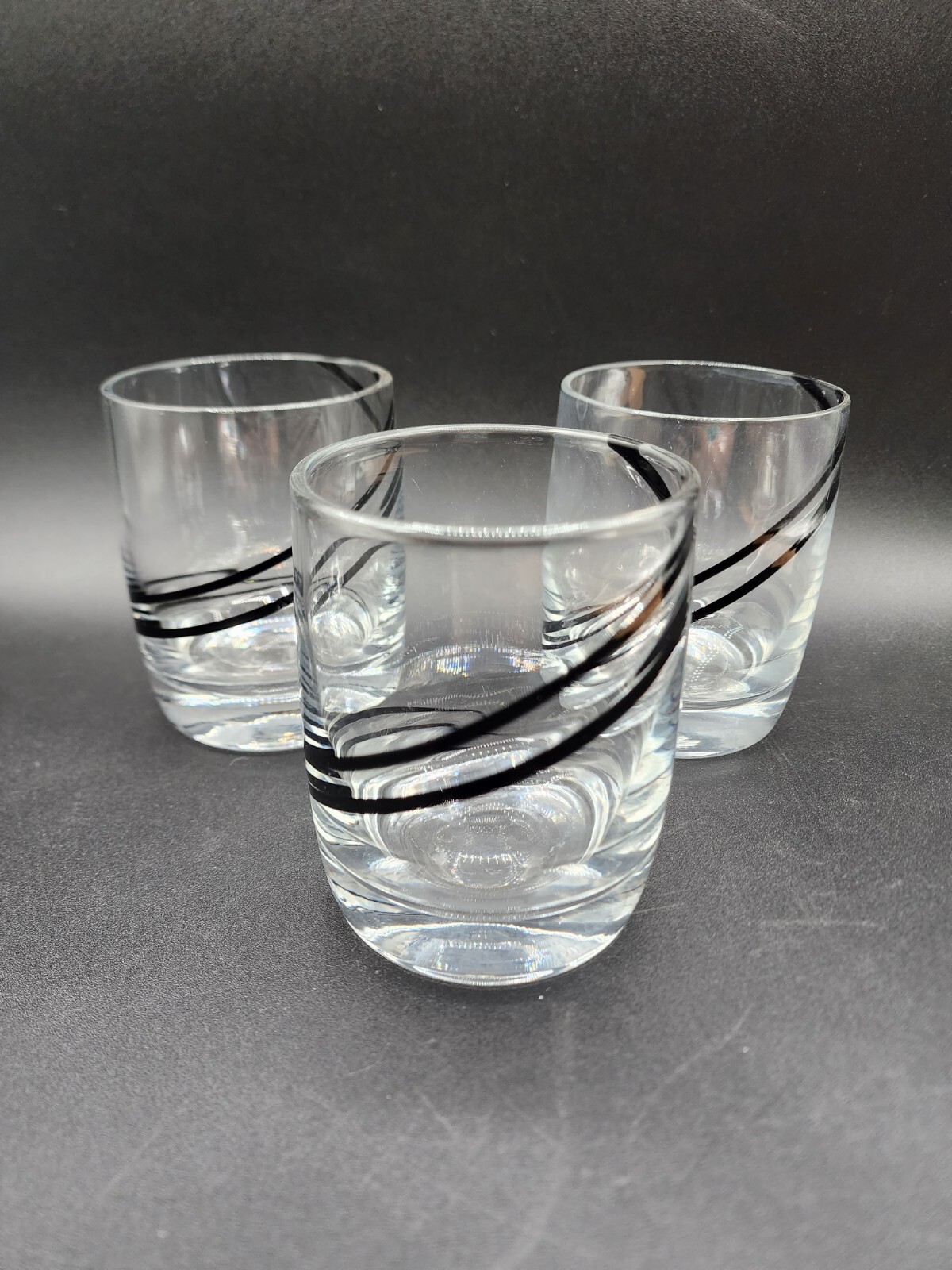 Clear drinking glasses black swirl 3 PCS Art Glass Old Fashion eBay