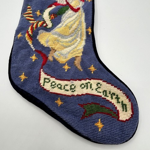Needlepoint Christmas Stocking African American Angel Petit Point Peace on Earth - Picture 5 of 7
