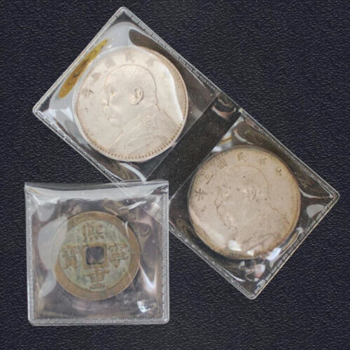 100Pcs Double Pocket Plastic PVC Vinyl Coin Flips Storage Display Bag 45*45mm - Afbeelding 1 van 12