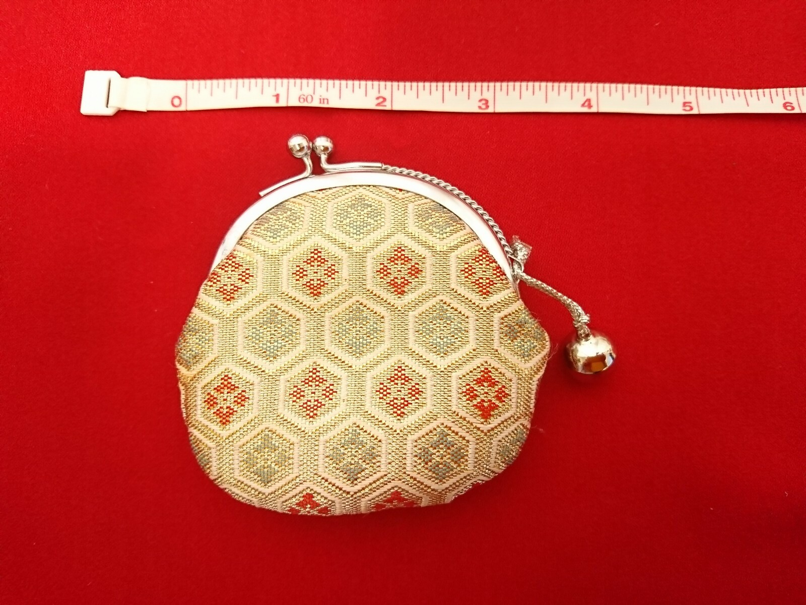Coin purse Japanese kimono SAGANISHIKI Silk Kikko pattern Gold Red eBay
