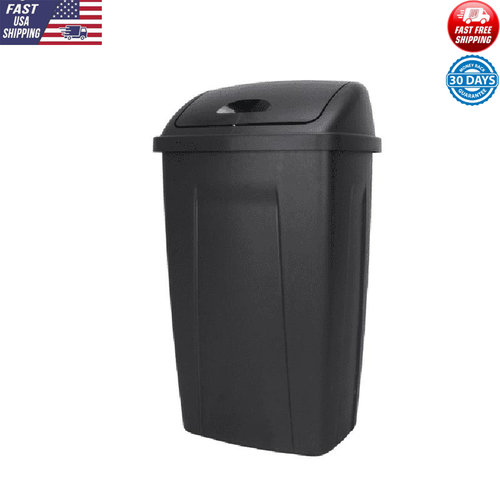 13 Gallon Trash Can Plastic Dual Swing Top Garbage Bin Kitchen Wastebasket Black