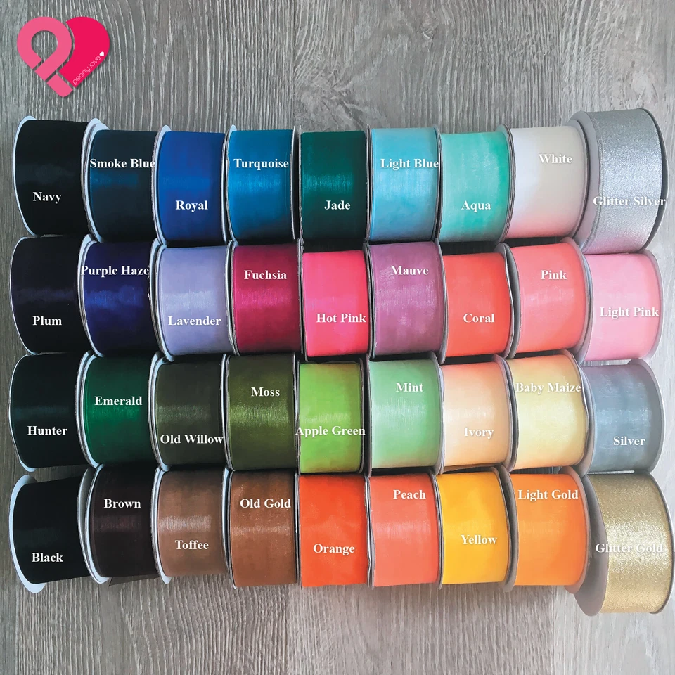 Cinta de organza de 1,5" brillo transparente metálico tafetán adorno de regalo a granel 38 mm 1-100 yardas Foto 2 de 4