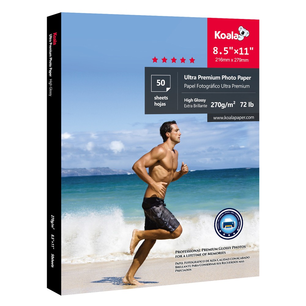 Koala Ultra Premium 72lb Glossy 8.5x11 Photo Paper for Inkjet Printers Canon HP Epson