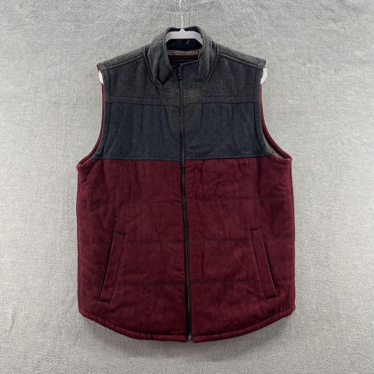 prana mens size L full zip red wool lined full zip insulated vest