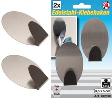 BGS DIY Stainless Steel Adhesive Hooks 35 x 50 mm 1.0 kg 2-Piece &ndash; 88230