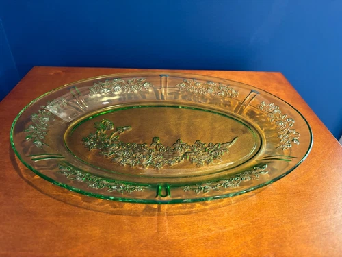 Depression Glass Cabbage Rose Green Platter