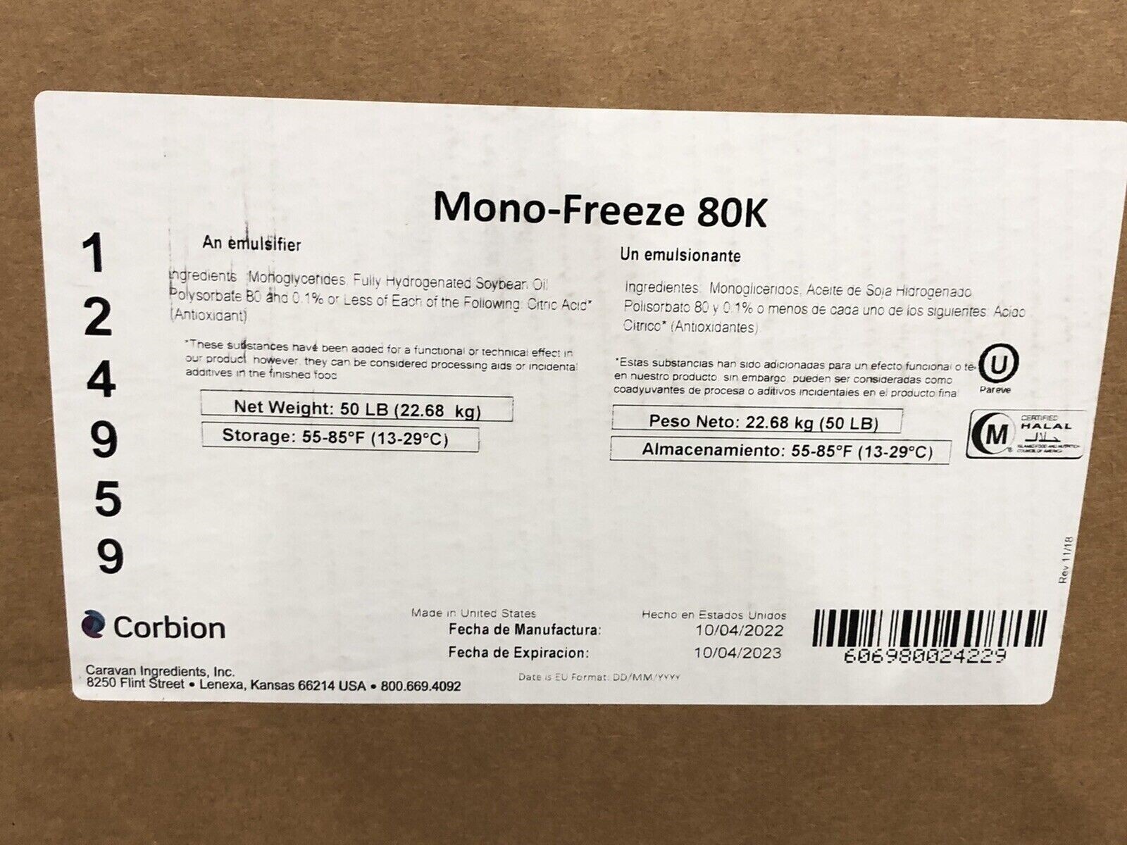 50 lb Box of Corbion MonoFreeze 80 Emulsifier System for Use in Frozen