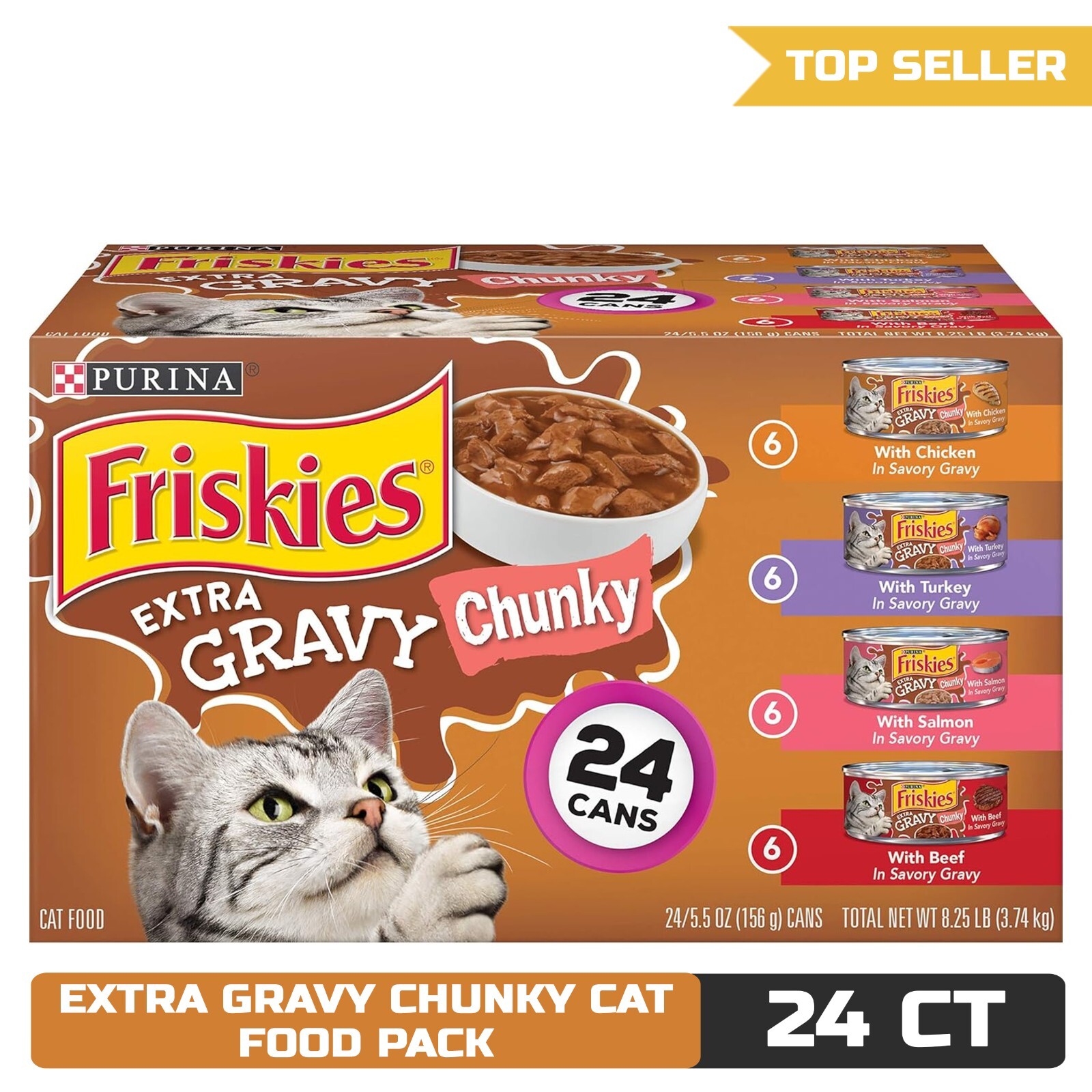 Purina Friskies Gravy Wet Cat Food Variety Pack, Extra Gravy Chunky - (24) 5.5oz
