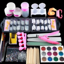 Acrylic Nail Kit Acrylic Powder Glitter Tool Nail Art Manicure Tips Brush Set US